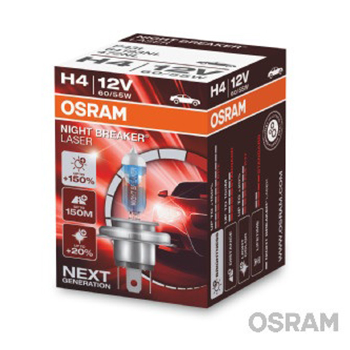 SIJAL 12/ H4 64193NL 60/55W NIGHT BREAKER LASER +150% P43T FS1 OSRAM 